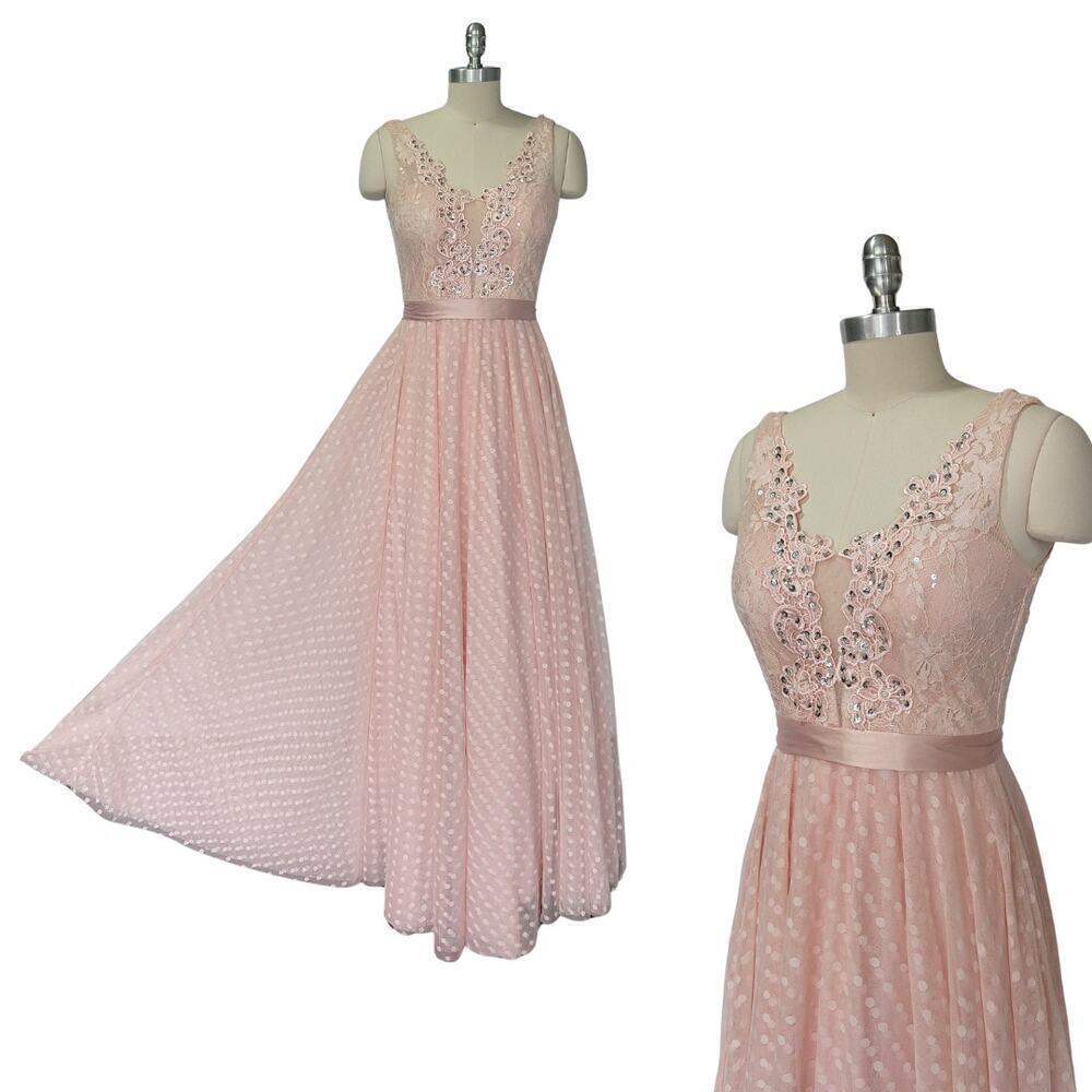 Vintage Y2K Pink Prom Dress Size 3 City Triangles Lace Embellished Princess 2000